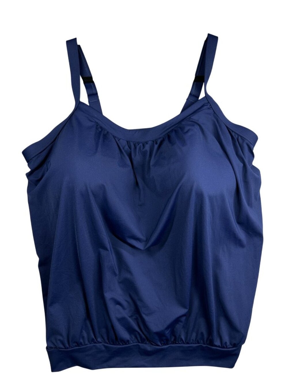 Lands' End Swim Top Women 16DD Navy Blue Blouson Tankini Adjustable Straps NEW